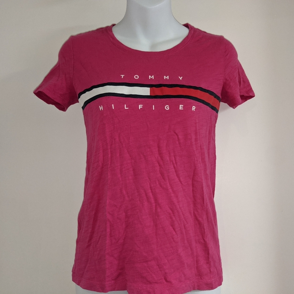 Pink Tommy Hilfiger Logo Short Sleeve Tee Shirt